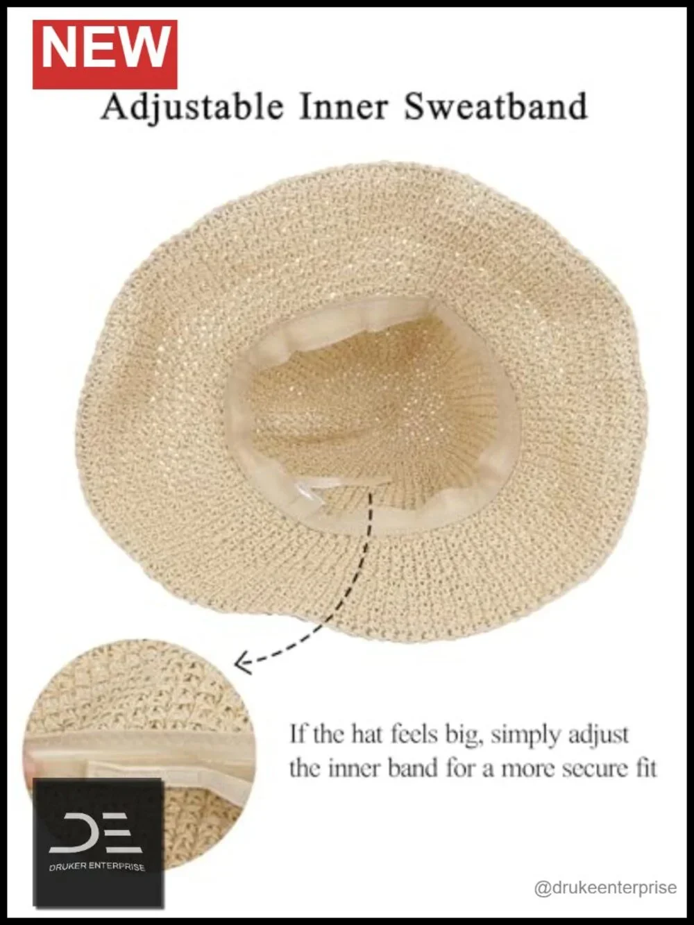 Foldable Wide Brim Crochet Straw Sun Hat for Beach Summer, Adjustable